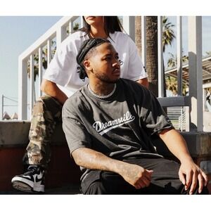 Dreamville Unisex Oversized Vintage Inspired Distressed Tee Faded Black XXL